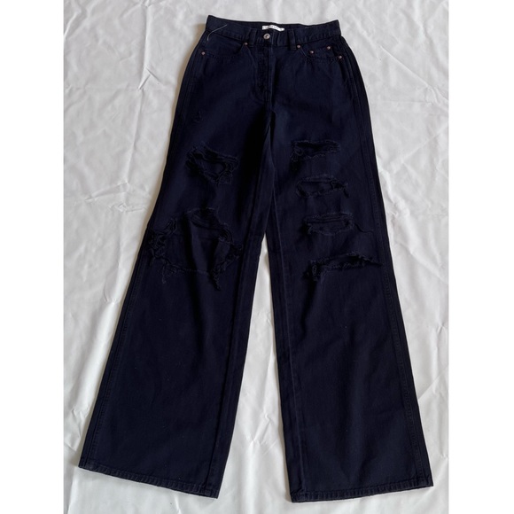 Pacsun Eco Black Distressed High Waisted Baggy Jeans Denim New Ripped Destroyed - Picture 5 of 8